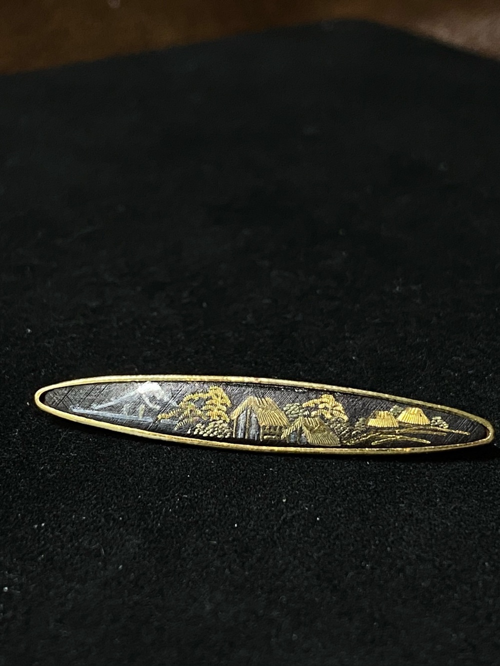 Antique Japanese Damascene Bar Brooch Silver Gold Jewelry
